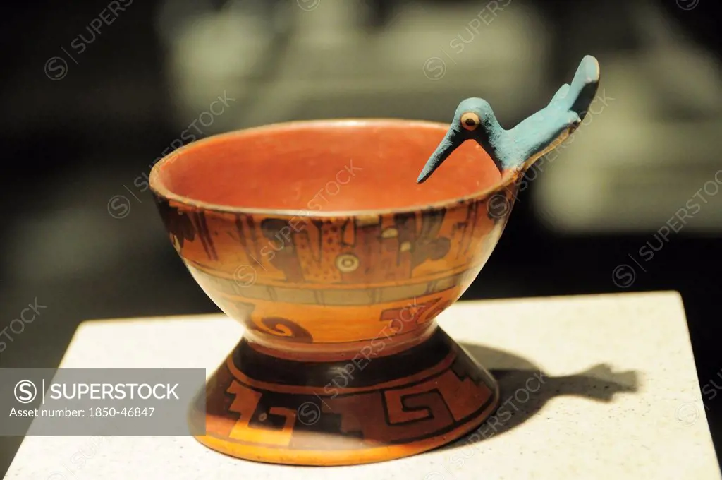 Mexico, Federal District, Mexico City, Museo Nacional de Antropologia Painted hummingbird goblet 800-1521 AD.