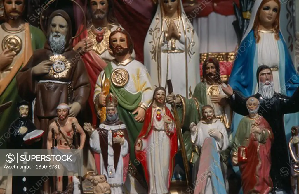 Mexico, Mexico City, Shop Front Display Of Religious Icons.