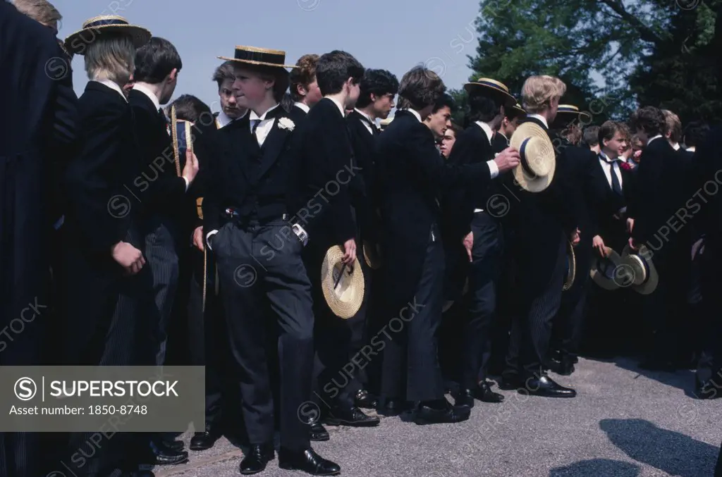 England, Education, Harrow School Boys Wearing Straw Boaters And Tail Suits At Speech Day