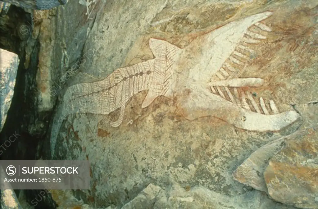 Australia, Northern Territory, Arnhem Land, Aboriginal Cave Painting Of A Rainbow Serpent