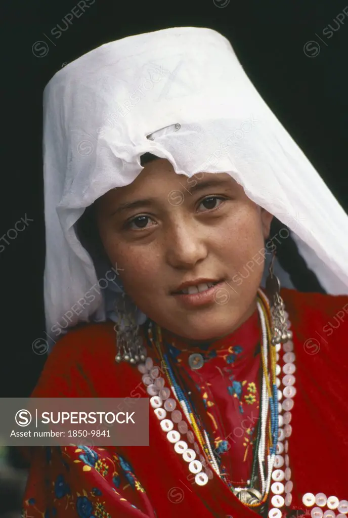 Afghanistan, Tribal People, Head And Shoulders Portrait Of Kirghiz Girl.