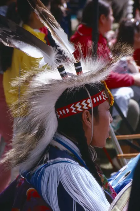 Canada, Alberta, Edmonton, Blackfoot Native American Indian In Full Regalia At Pow Wow Edmonton Alberta. Indigenous Tribes Blackfoot And Hobbema Native Americans