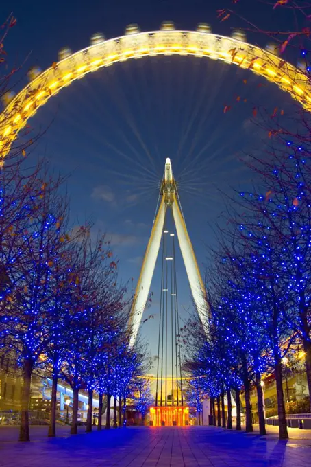 England,  London, London Eye and Christmas Lights.