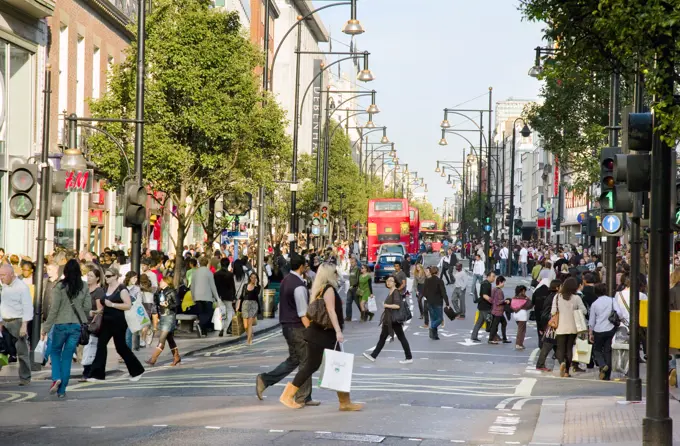 Busy Oxford Street in London England