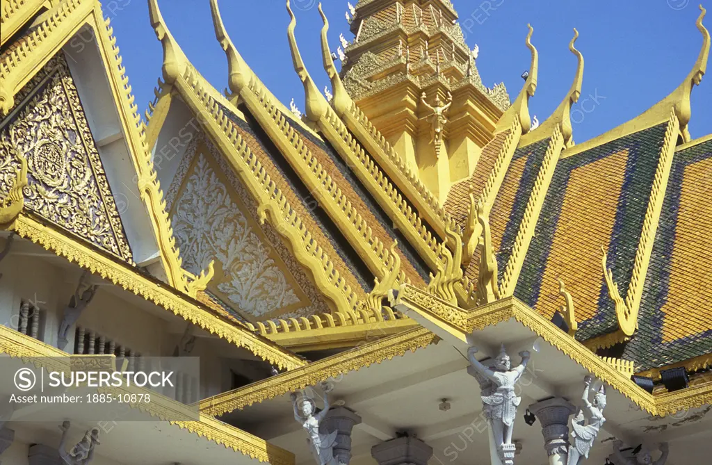 Cambodia, , Phnom Penh City, Royal Palace - roof details