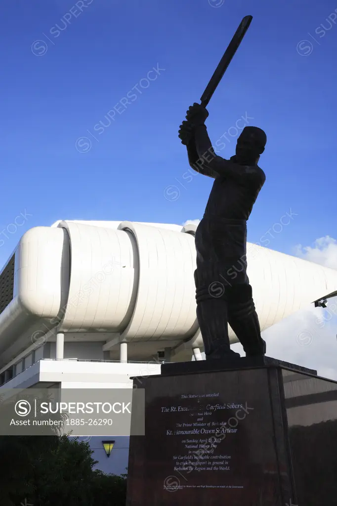 Caribbean, Barbados, Bridgetown, Kensington Oval - statue of Sir Garfield Sobers