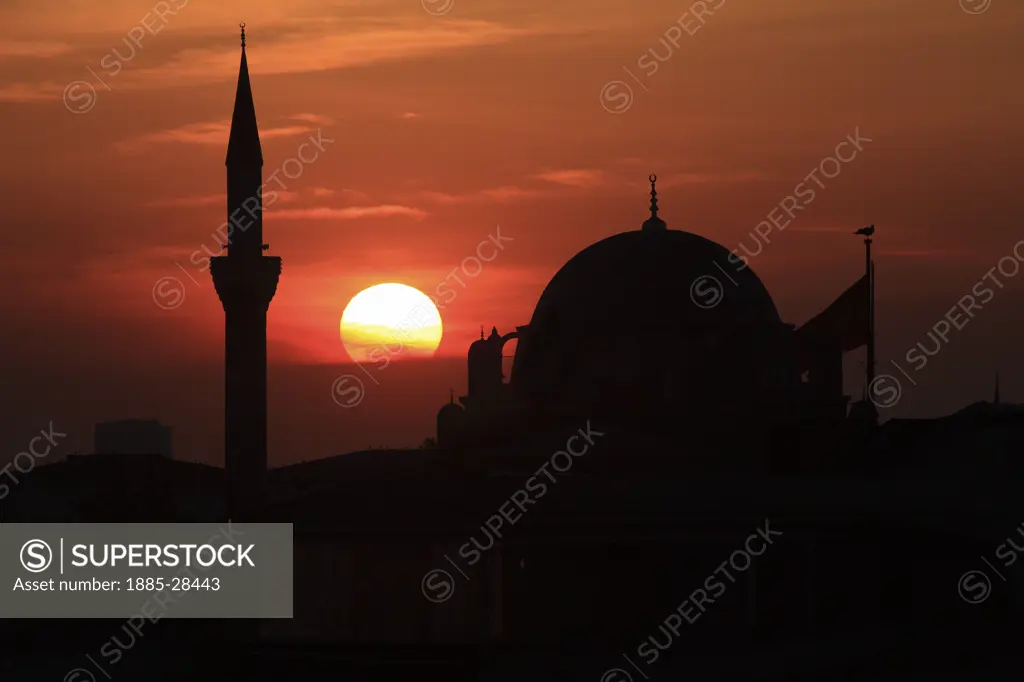 Turkey, Istanbul, Mosque at sunset