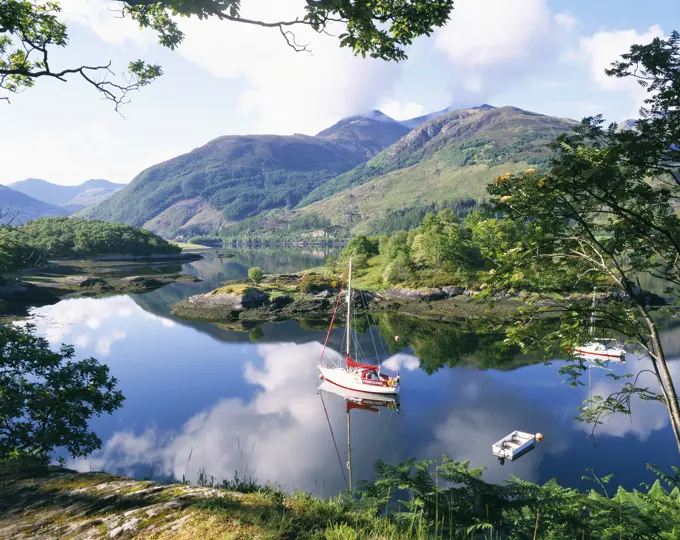 UK - Scotland, Highland, Loch Leven, Yachts on Bishops Bay