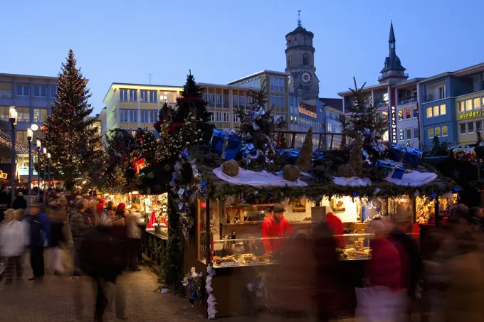 Germany, Baden Wurttemberg, Stuttgart, Christmas Market - market stalls