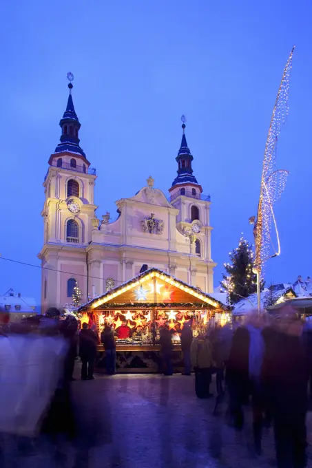 Germany, Baden Wurttemberg, Ludwigsburg, Christmas Market and church at dusk