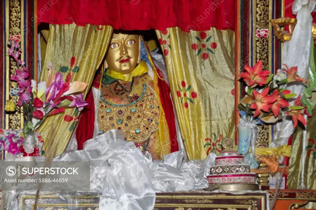 PADMASAMHAVA STATUE inside SAMYE UTSE the main temple at SAMYE, TIBET'S first BUDDHIST MONASTERY built in 770 - TIBET