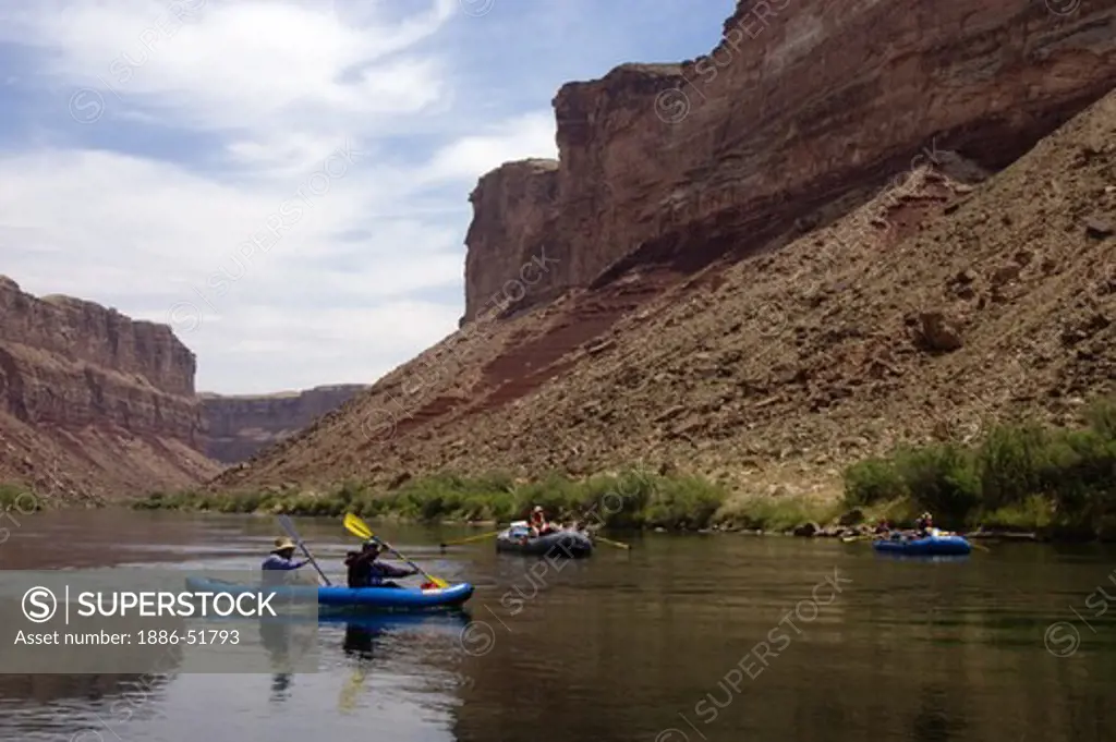 RATERS and KAYAKERS enjoy the COLORADO RIVER near North Canyon  - GRAND CANYON,  ARIZONA