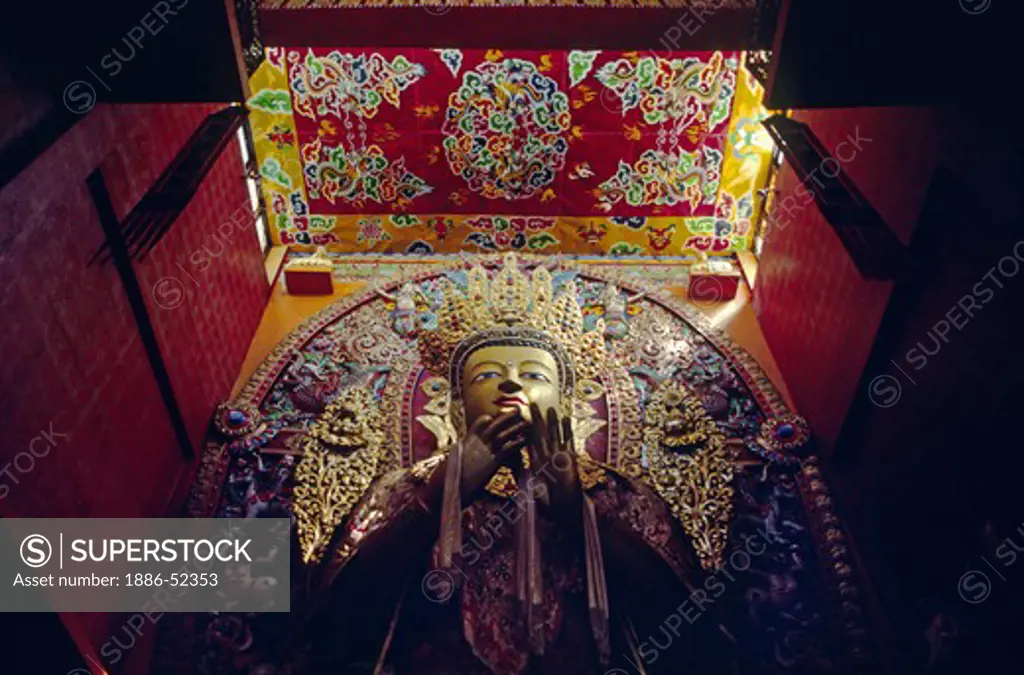 A giant statue of MAITREYA BUDDHA is the center piece of SAKYA MONASTERY - BODHA area of KATHAMANDU, NEPAL