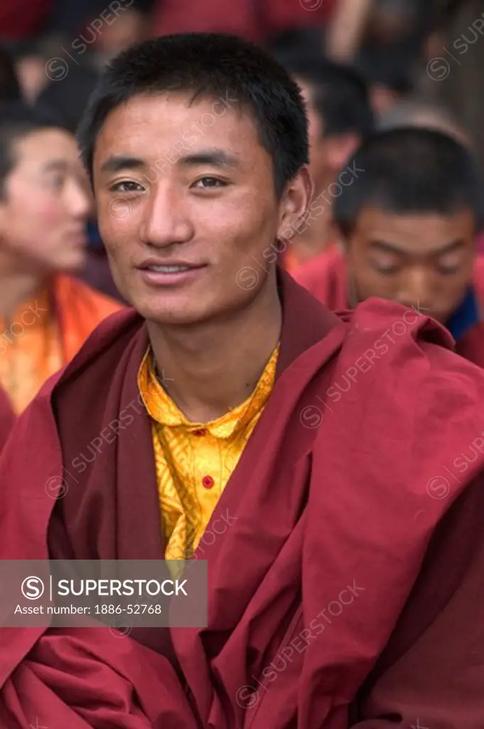 Buddhist monk at the Nyingma Cham Dances, Katok Dorjeden Monastery - Kham, (eastern, Tibet), Sichuan Province, China