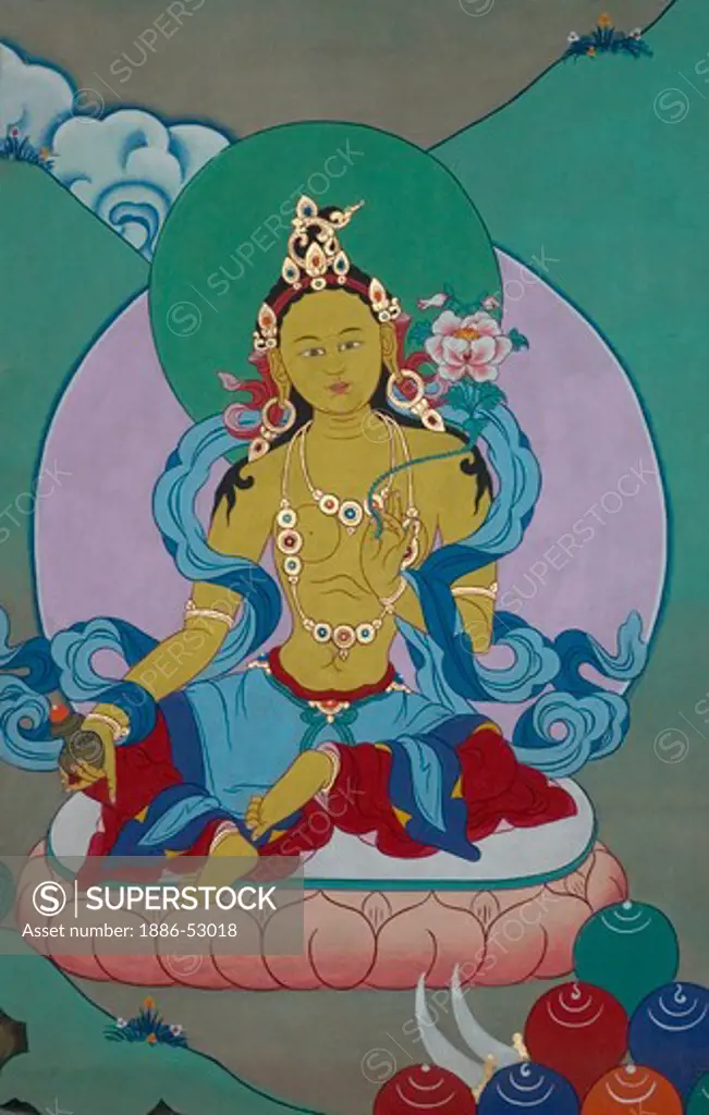 Mural of Yellow Tara in a Tibetan Monastery in Dabpa County, Kham - Sichuan Province, China, (Tibet)