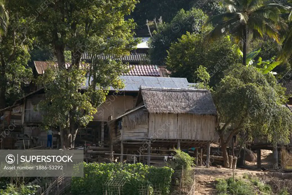 Traditional Laotian village along the Mekong River above LUANG PROBANG - LAOS