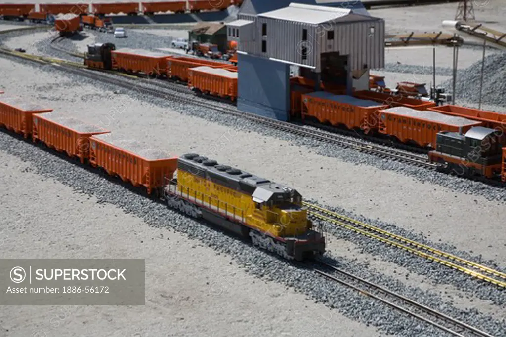 A model of the GRANITE ROCK QUARRY complete with toy TRAINS and loading facility  - AROMAS, CALIFORNIA