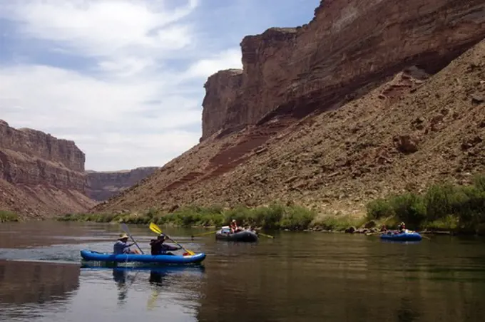 RATERS and KAYAKERS enjoy the COLORADO RIVER near North Canyon  - GRAND CANYON,  ARIZONA