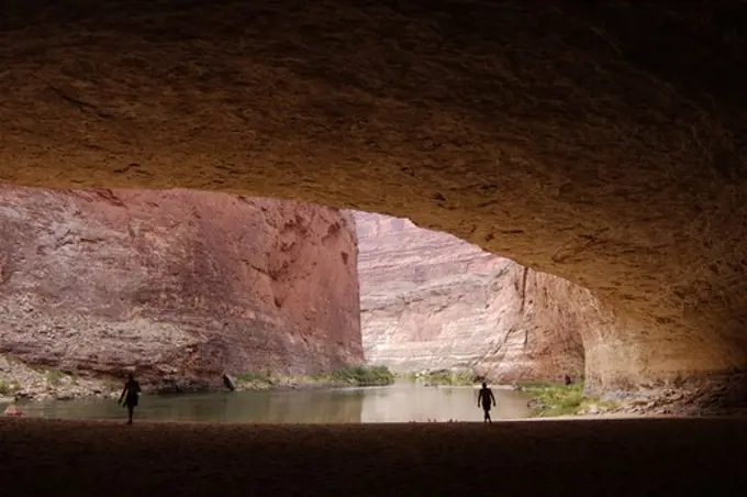 Rafters stop at REDWALL CAVERN, a very large cave found at mile 33 along the Colorado River - GRAND CANYON,  ARIZONA