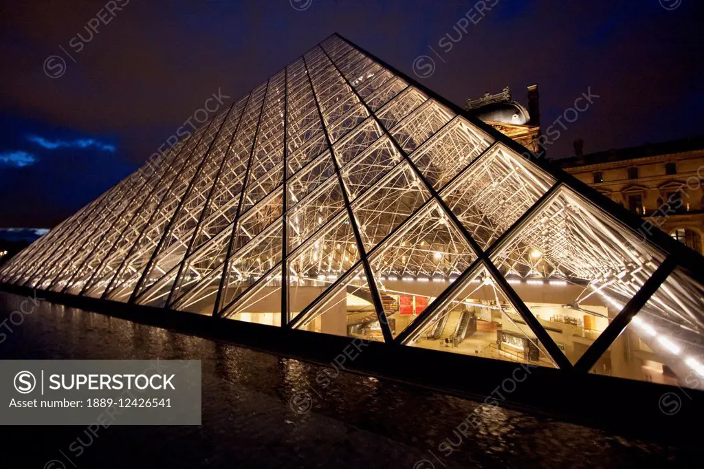 Louvre Pyramid By The Architect I.M. Pei At Night, Paris, France