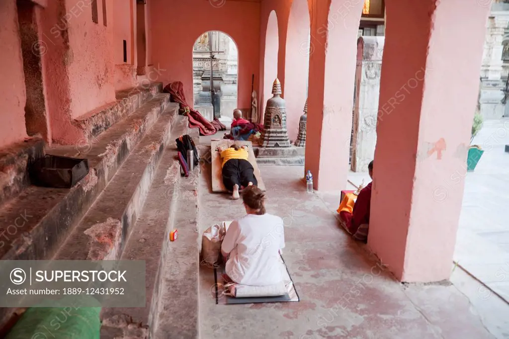 People Prostrating, Mahabodi Temple, Bodhgaya, Bihar, India