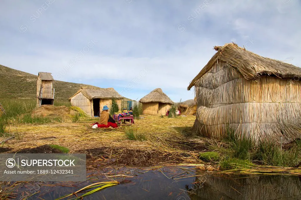 Totora Reed Houses On Chisawa, A Reed Island Made By The Urus Iruitos People In Titicaca Lake, Bolivia