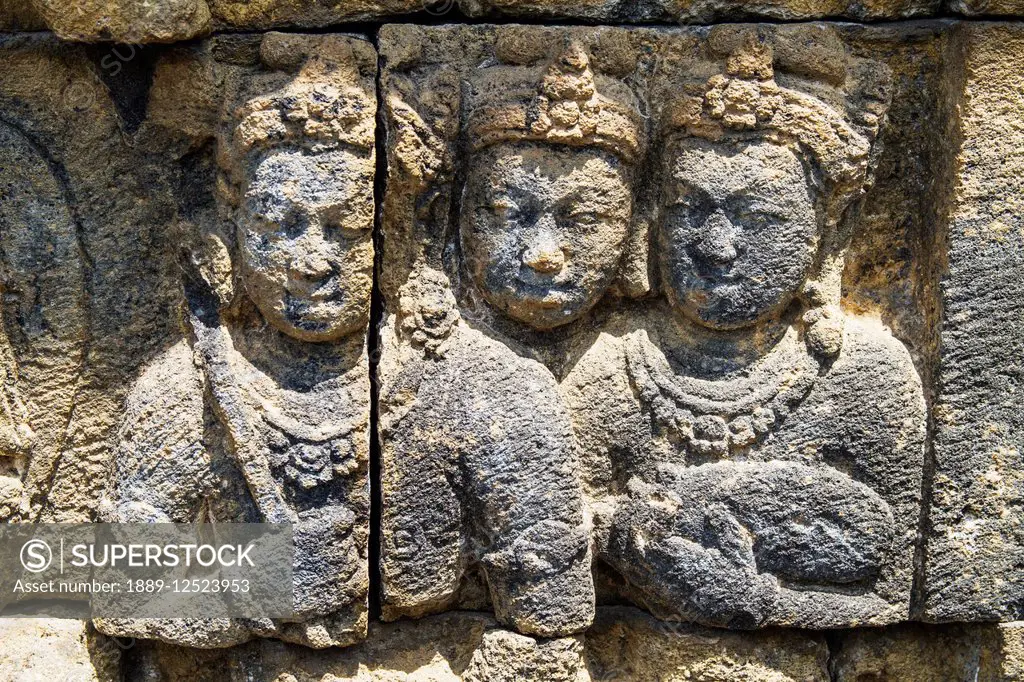 Bas-relief depicting the life of Buddha on a gallery of Candi Borobudur, Borobudur Temple Compounds, Central Java, Indonesia