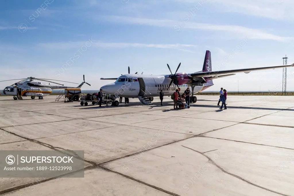 Hunnu Air Fokker F50 at Gurvan Saikhan Airport, Dalanzadgad, South Gobi Province, Mongolia