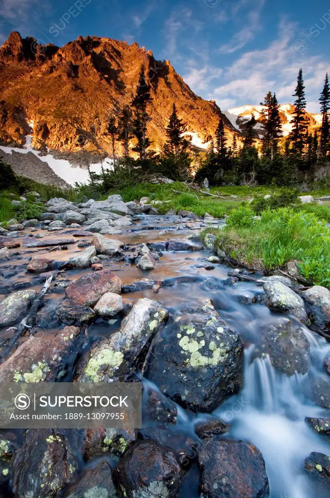 First light on Flattop Mountain near Lake Helene in Rocky Mountain National Park; Colorado, United States of America