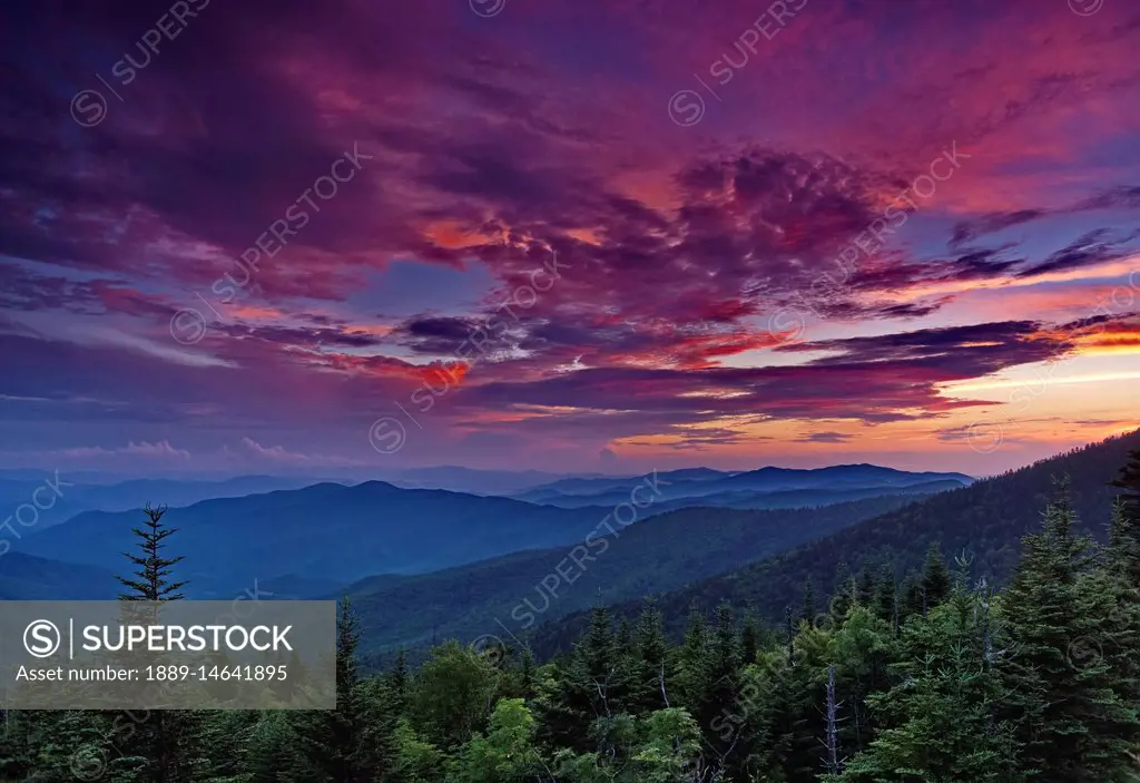 A summer sunset from Clingman's Dome in Great Smokey Mountains National Park; Forney's Creek, North Carolina, United States of America