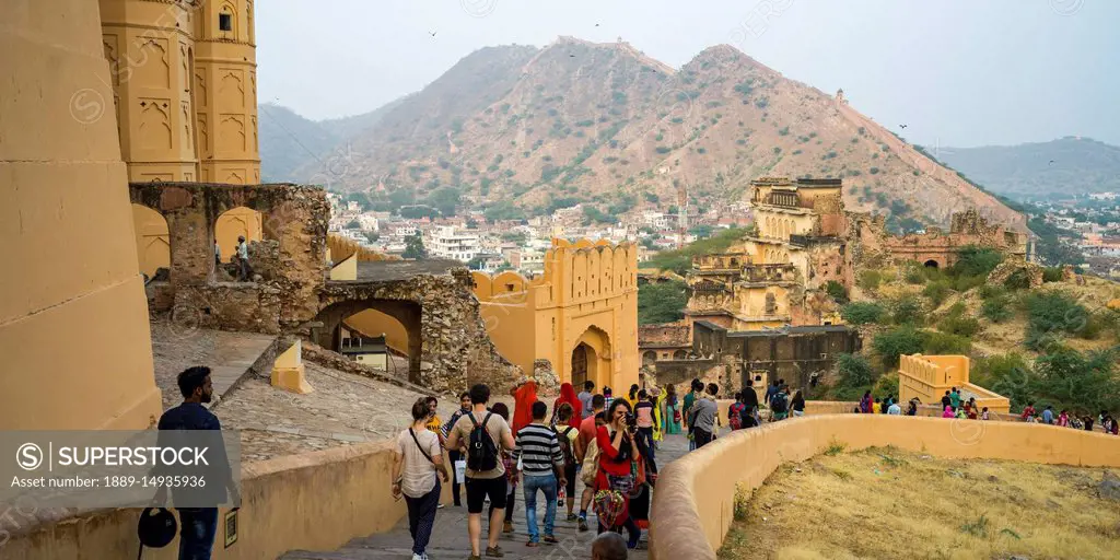 Groups of tourists at Amer Fort; Jaipur, Rajasthan, India