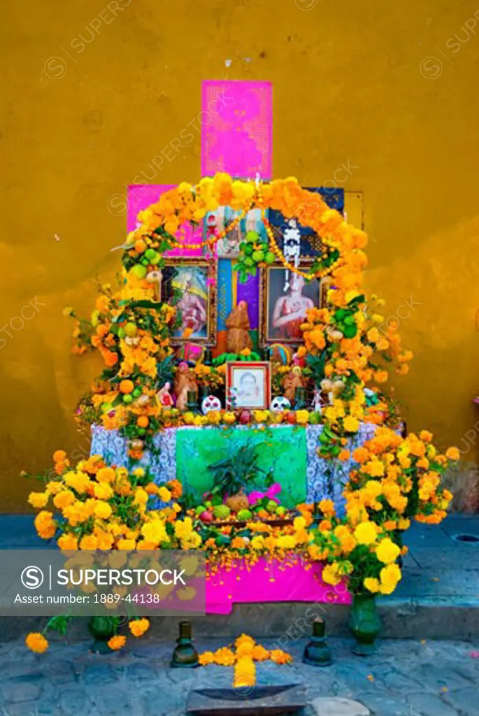 Mexico;Brightly colored personal shrine to commemorate a loved one for Mexican Day of the Dead