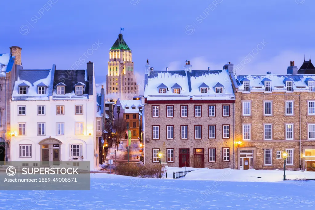 Saint-Denis Street And Price Building At Dawn In Winter; Quebec City Quebec Canada