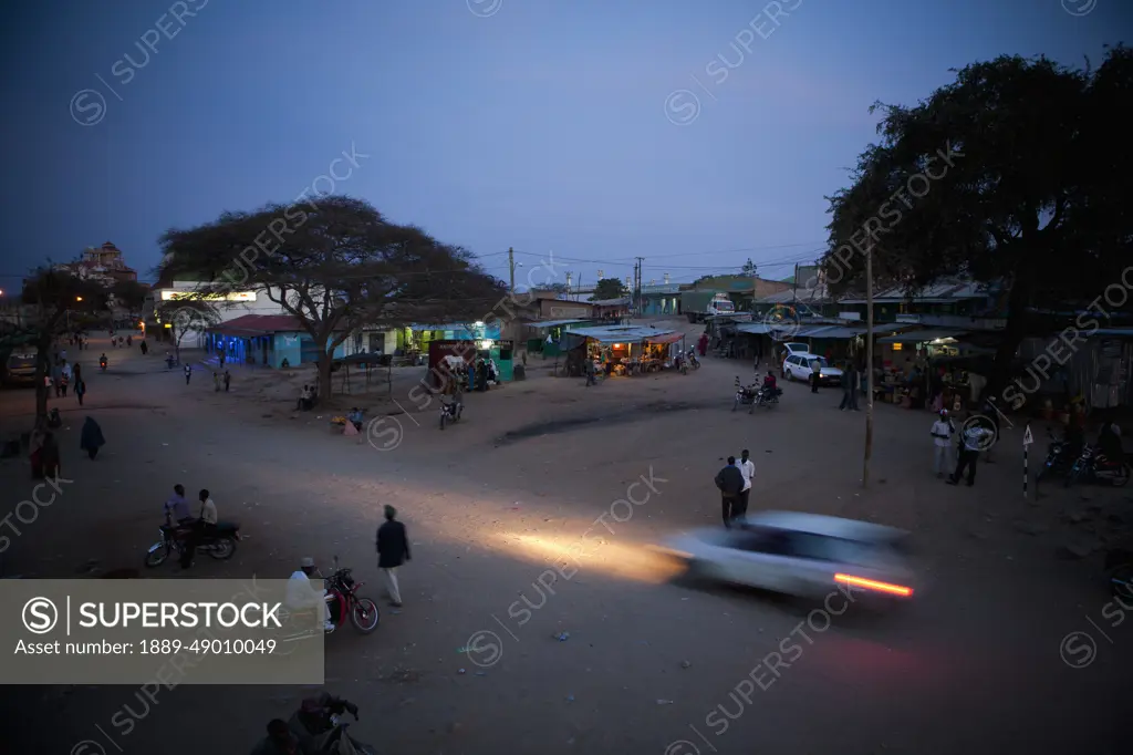 Kenya, Nightime scene in border town on the Kenya/Ethiopia border; Moyale