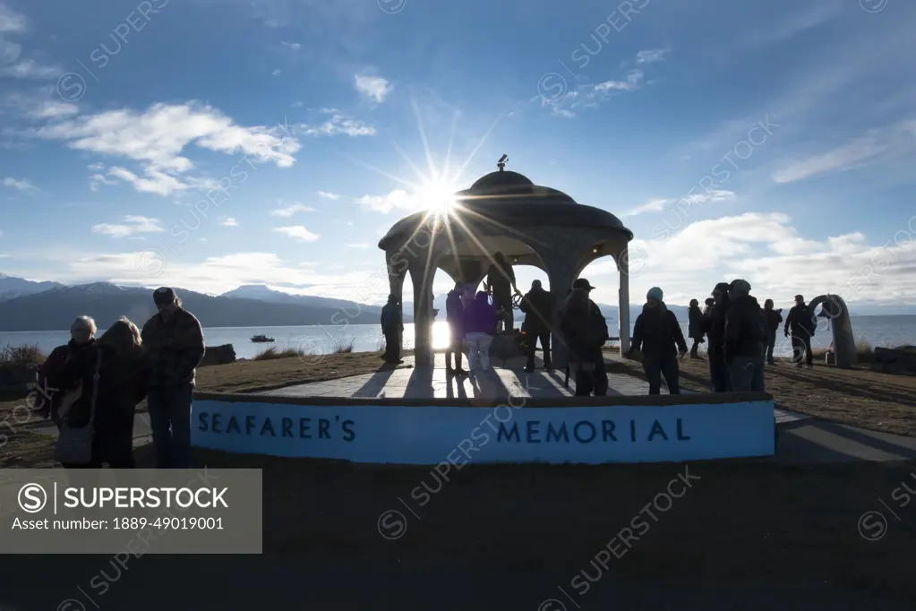 Tourists at the Seafarer's Memorial on the coast of Alaska; Homer, Alaska, United States of America