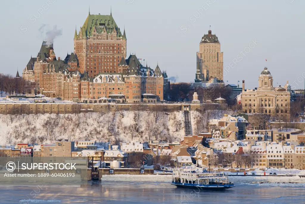 Chateau Frontenac And St. Lawrence River In Winter, The Old City Of Quebec, Quebec