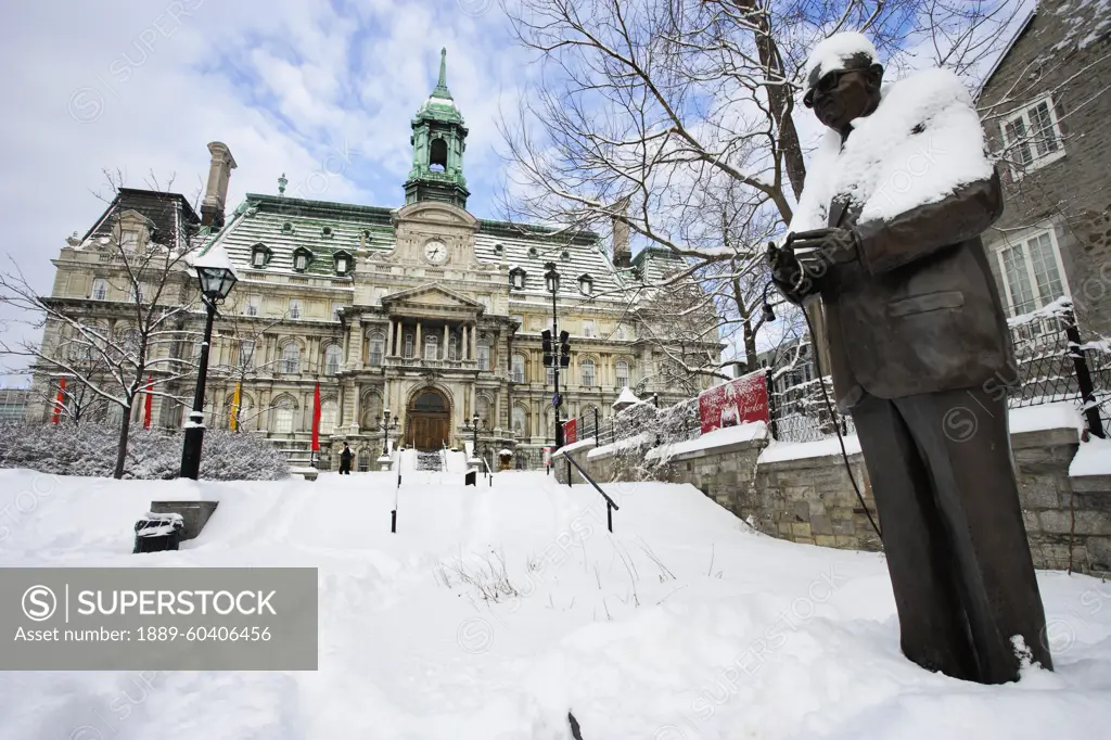 Sculpture And City Hall In Winter Old Montreal, Montreal, Quebec