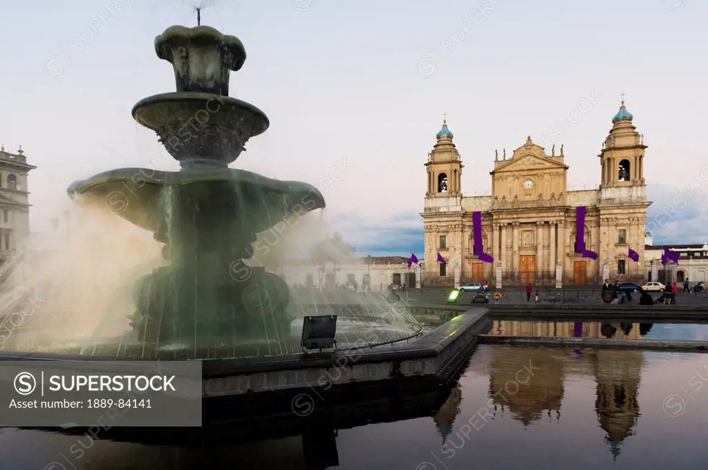 A Water Fountain In A Pond Outside The Cathedral Of Guatemala City, Guatemala City Guatemala