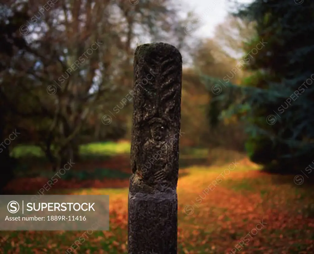 Celtic Archaeology, Carved figure on a post, Dunsany Castle, Co Meath, Ireland