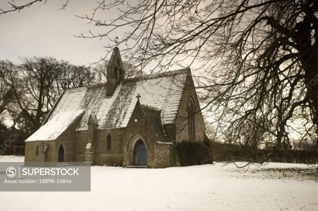 Ford, Northumberland, England; Country church in the snow