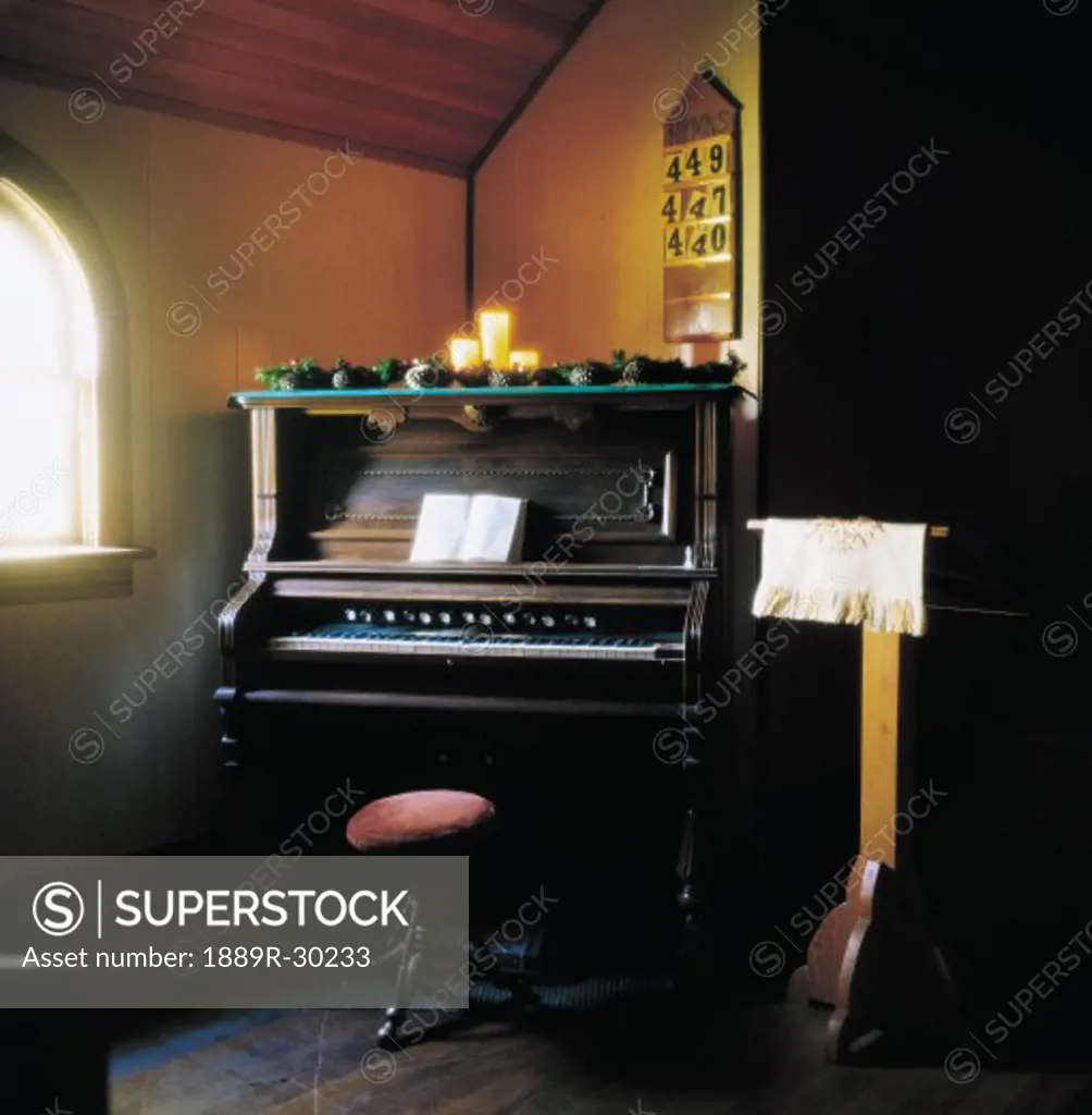 Church piano and pulpit