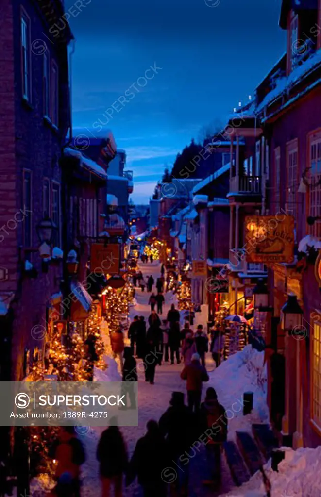 Winter shopping scene Le Petit Champlain, Quebec City, Canada