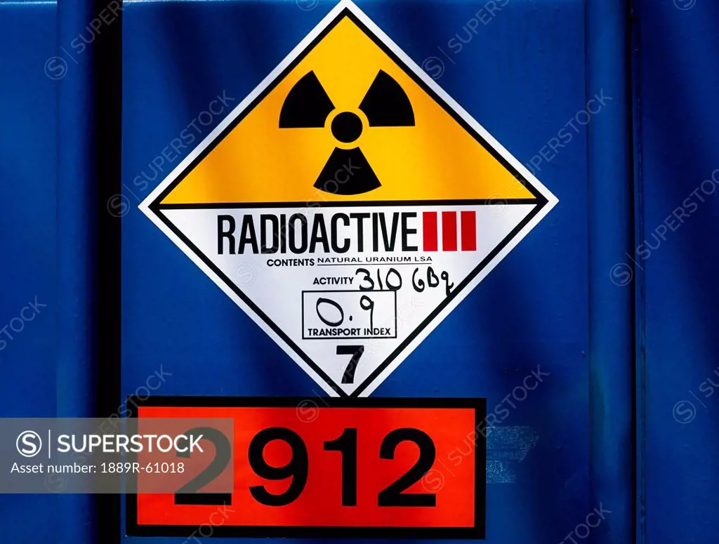 Hazard Sign On Container Of Partially Refined Uranium Ore.