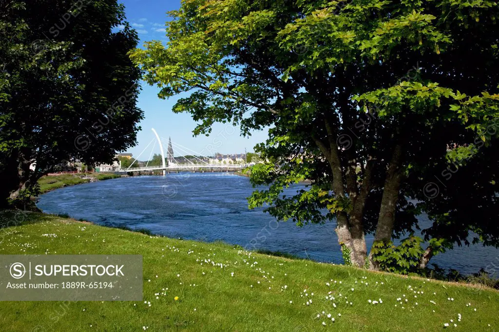 Scenic With New Modern Pedestrian Bridge In Background, Ballina, County Mayo, Ireland