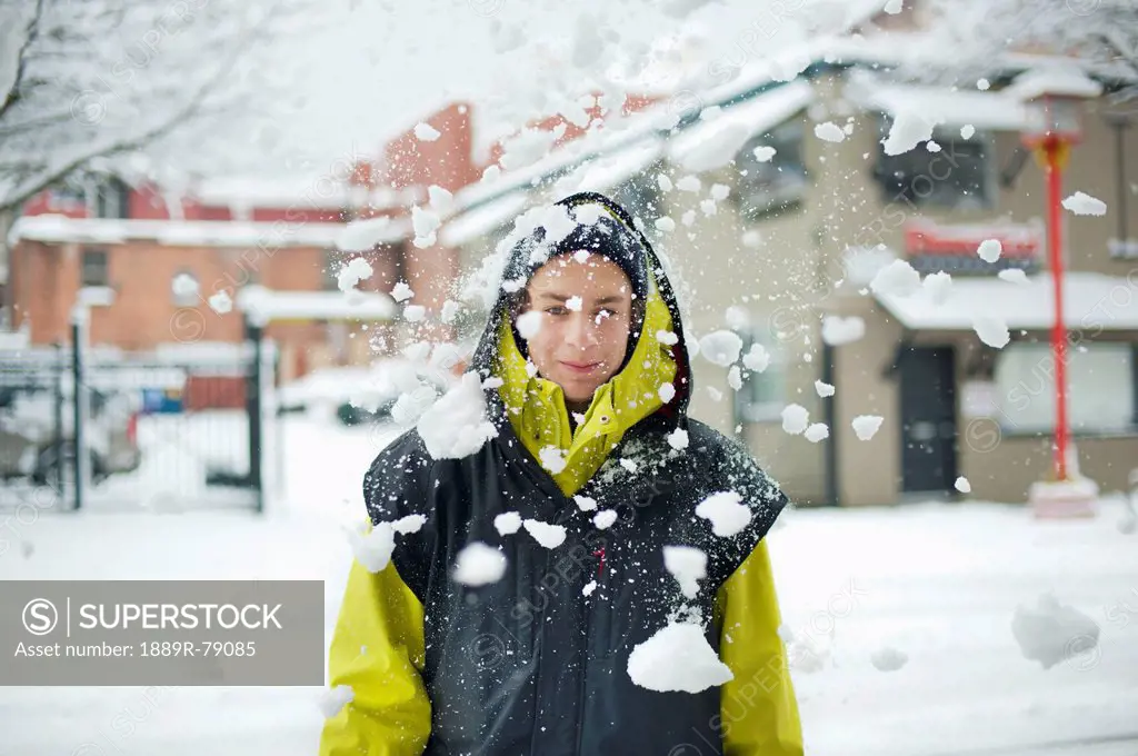 Falling chunks of snow in front of a person, victoria british columbia canada
