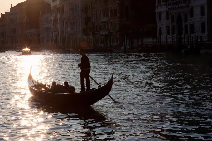 Gondoliero Rowing A Gondola, Venice, Italy