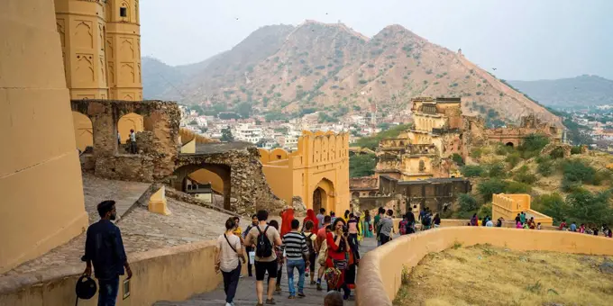 Groups of tourists at Amer Fort; Jaipur, Rajasthan, India