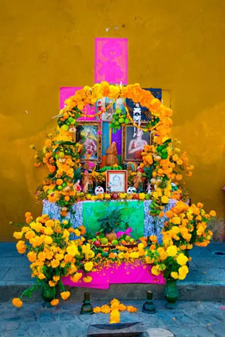 Mexico;Brightly colored personal shrine to commemorate a loved one for Mexican Day of the Dead