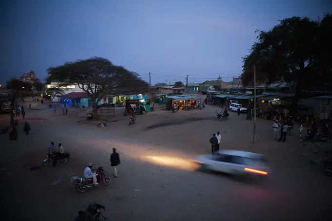 Kenya, Nightime scene in border town on the Kenya/Ethiopia border; Moyale