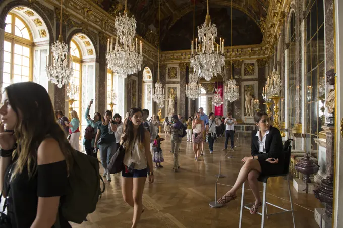A group of tourists in the Palace of Versailles; Versailles, France